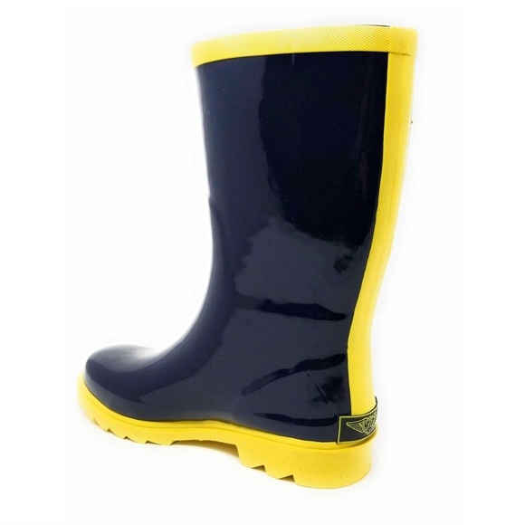 Women's Rainboots, MidCalf Rubber Rain Boots, #6046 Navy Yellow Size 11 - Picture 2 of 3
